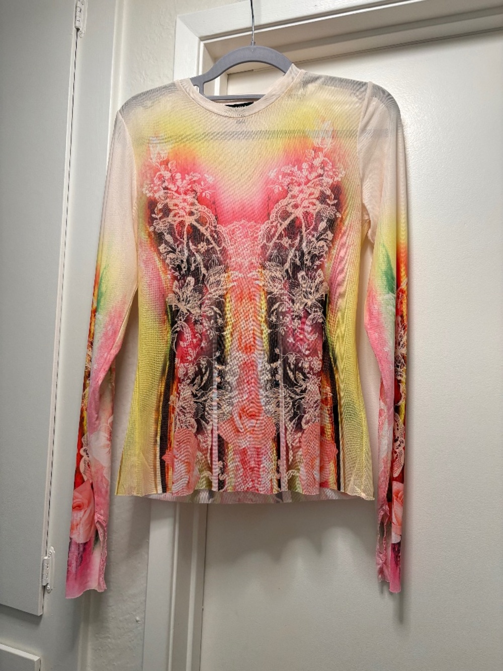 Y2K style AFRM mesh floral and lace pattern shirt - size large